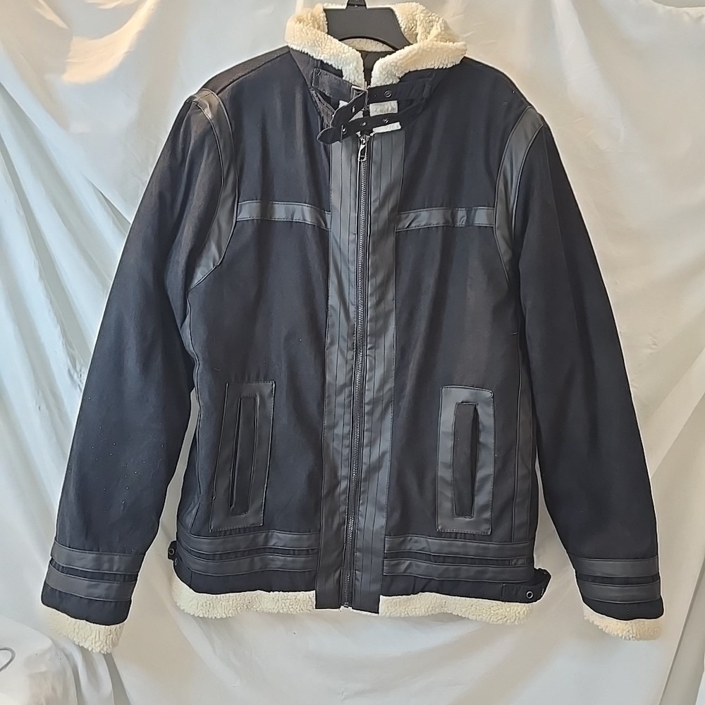 Lee Hanton Black Faux‎ Suede Full-zip Moto Jacket Coat Sz L Y2K 90s Vibes